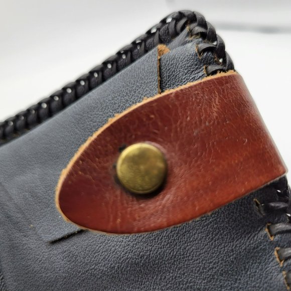 Tooled Leather Wallet Eagle Wings Mexico Vintage Black Leather Whip Stitching - Picture 5 of 12